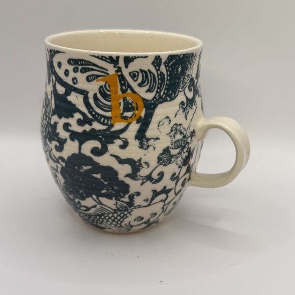 Anthropologie Other - Anthropologie Homegrown Monogram "B" Floral Fish Coffee Mug Cup 14 oz Teal